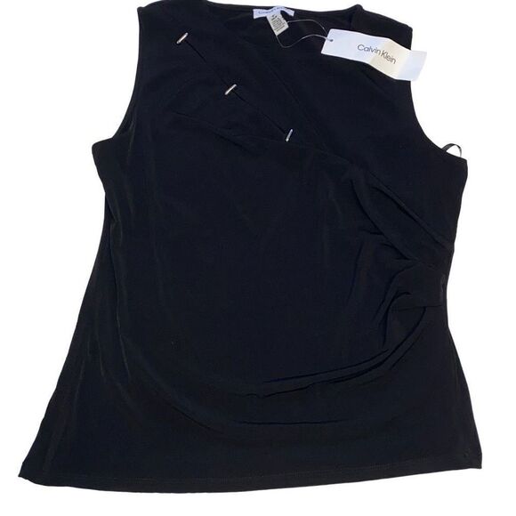 Calvin Klein NWT Sleeveless Top Business Casual Y2K Minimalist Bikercore Black - Picture 1 of 6